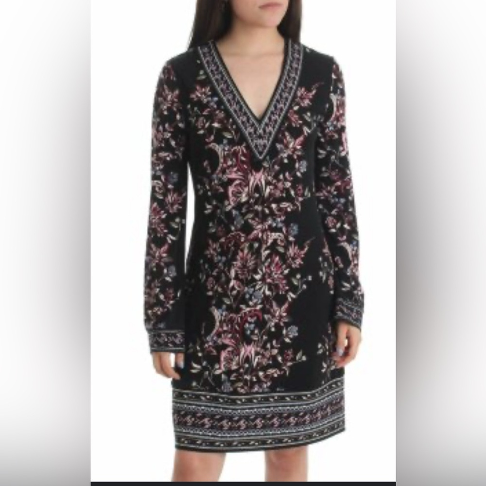 White House Black Market Floral Border Print Long Sleeve Dress – Size M - Picture 3 of 5